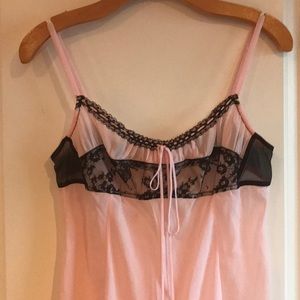 Pink and black lace trim chemise.